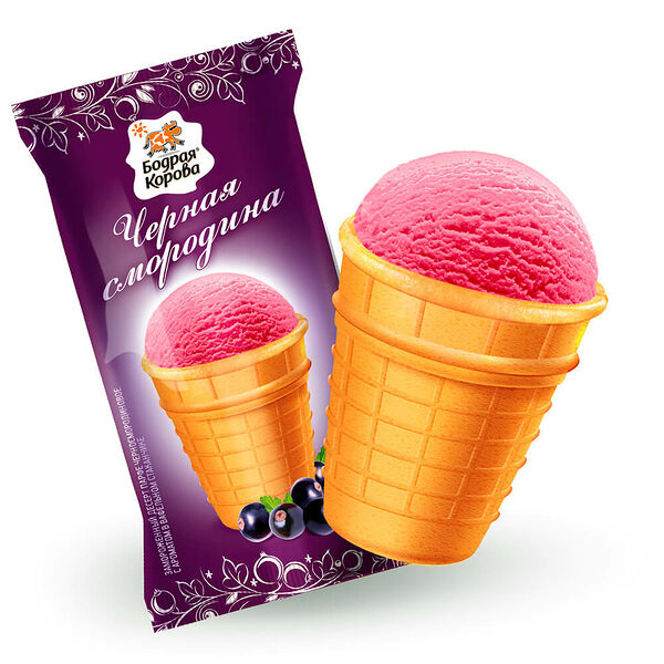 Десерт замороженный Бодрая Корова парфе черносмородиновое в вафельном стаканчике 80г