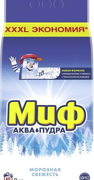 Стиральный порошок Миф Аквапудра Морозная свежесть 60 стирок 9кг