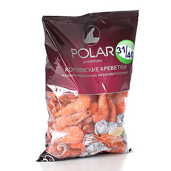 Креветки замороженные Polar Королевские неразделанные варено-мороженные 31/40, 800 г
