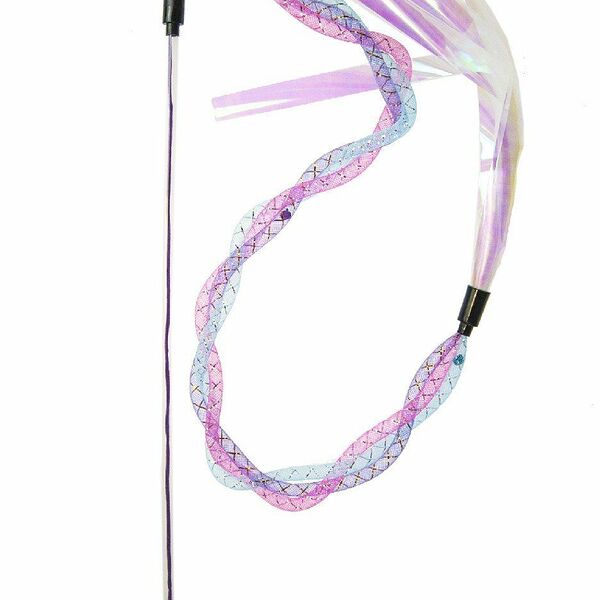 Japan Premium Pet  Эластичная дразнилка с перьями, жемчужными ленточками и колокольчиками внутри, розово-голубая 