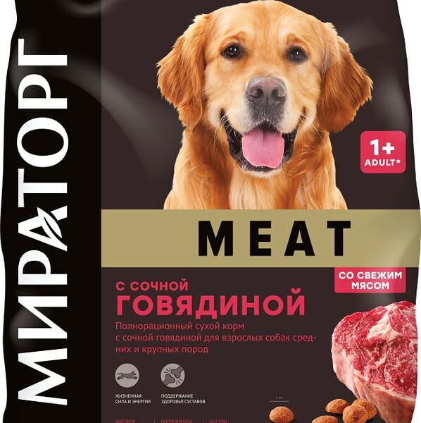 Сухой корм для собак Мираторг Meat с сочной говядиной для средних и крупных пород  1.1кг