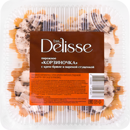 

Пирожное Delisse Корзиночка с начинкой крем-брюле и вареная сгущенка 180 г