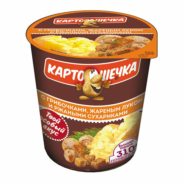 Пюре картофельное быстрого приготовления с грибочками, жареным луком и ржаными сухариками ТМ Картошечка