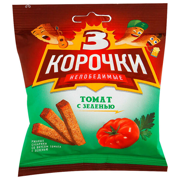 Сухарики Три Корочки 100г томат зелень