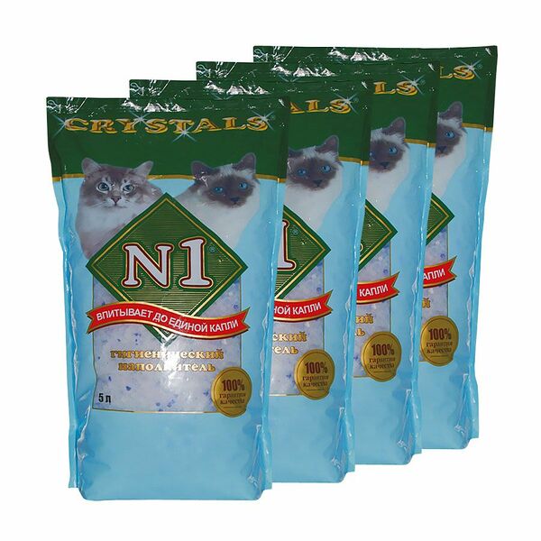 Наполнитель для кошачьего туалета N1 Crystals впитывающий силикагелевый 5 л (упаковка - 4 шт)