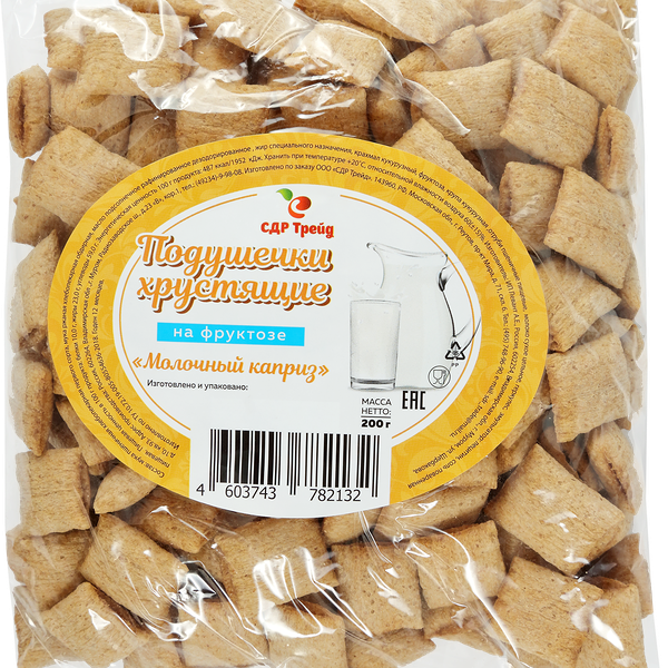 Подушечки хрустящие СДР ТРЕЙД Молочный каприз, на фруктозе, 200г