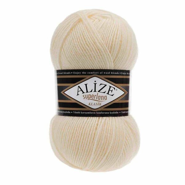 Пряжа ALIZE 'Superlana klasik' (однотонная) 100гр. 280м. (75% акрил, 25%шерсть) ТУ(01 кремовый)