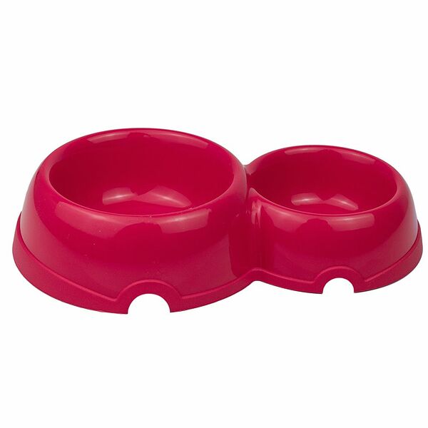 Миска для животных ХОРОШКА двойная пластиковая рубиновая 200/350мл