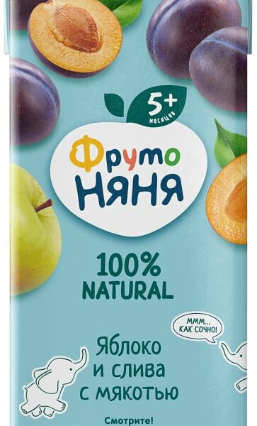 Нектар ФрутоНяня Яблоко и слива с мякотью с 5 месяцев 200мл
