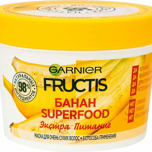 Маска для волос Garnier Fructis Superfood 3в1 экстра питание банан, 390мл