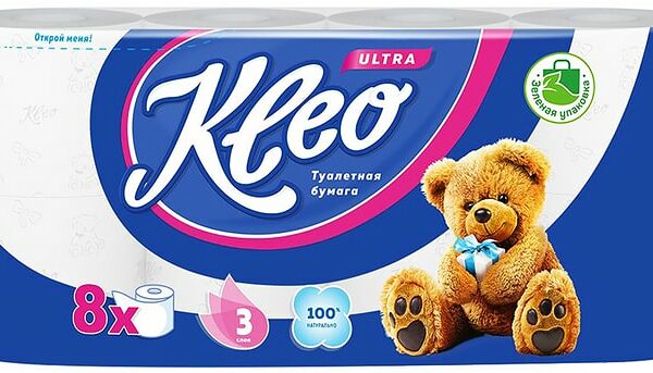 Туалетная бумага Kleo Ultra 3 слоя 8 рулонов