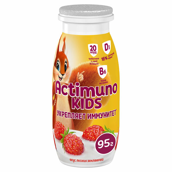 Продукт кисломолочный Actimuno Kids Лесная земляника 1,5%, 95г