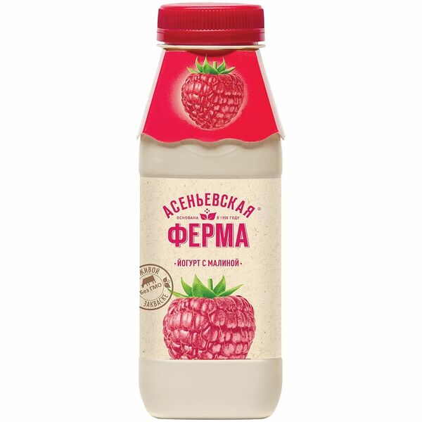 Йогурт Асеньевская Ферма питьевой малина 1.5%, 330г