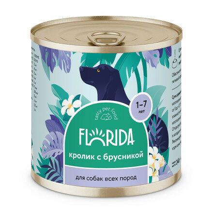 Консервы для взрослых собак Florida с кроликом и брусникой 240 г