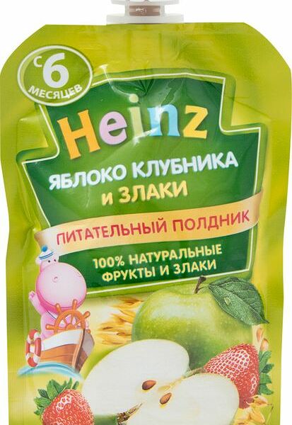 Пюре Heinz из яблок клубники и злаков с 6 месяцев, 90г