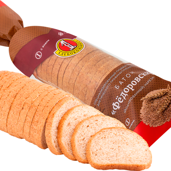 Батон Первый хлебокомбинат Федоровский йодированный нарезанный