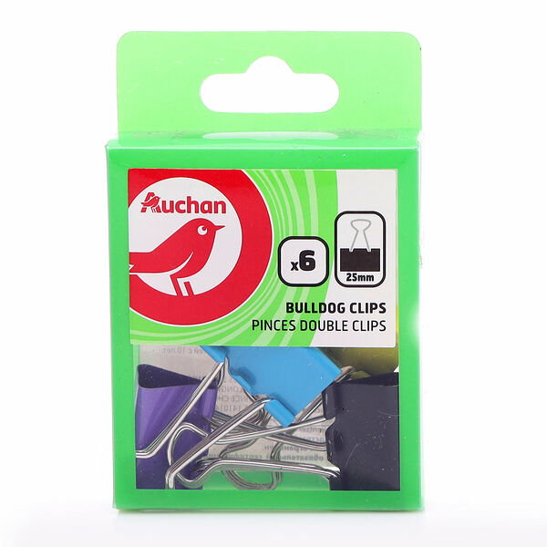 Зажимы для бумаги АШАН Красная птица цветные 25 мм, 6 шт