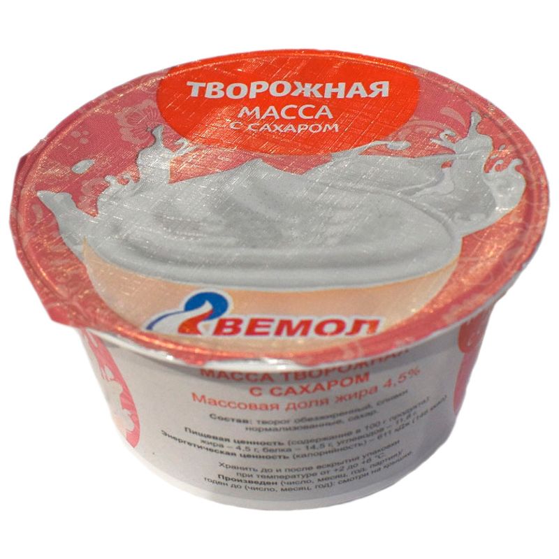

Масса творожная Вемол с сахаром 4.5% 130 г
