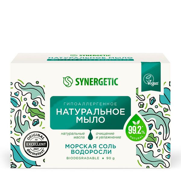 Мыло туалетное Synergetic Морская соль и водоросли, натуральное, 90 г