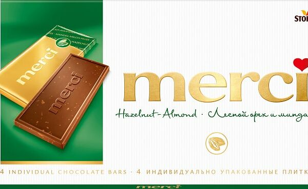 Шоколад Merci Молочный с лесным орехом и миндалем 100г