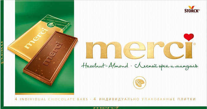 

Шоколад молочный Merci с дроблёным лесным орехом и миндалём 100 г