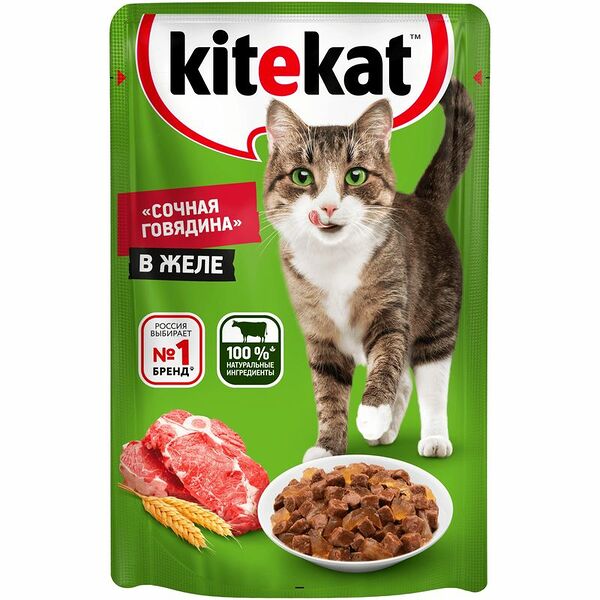 Корм Kitekat с говядиной в желе для кошек, 85г