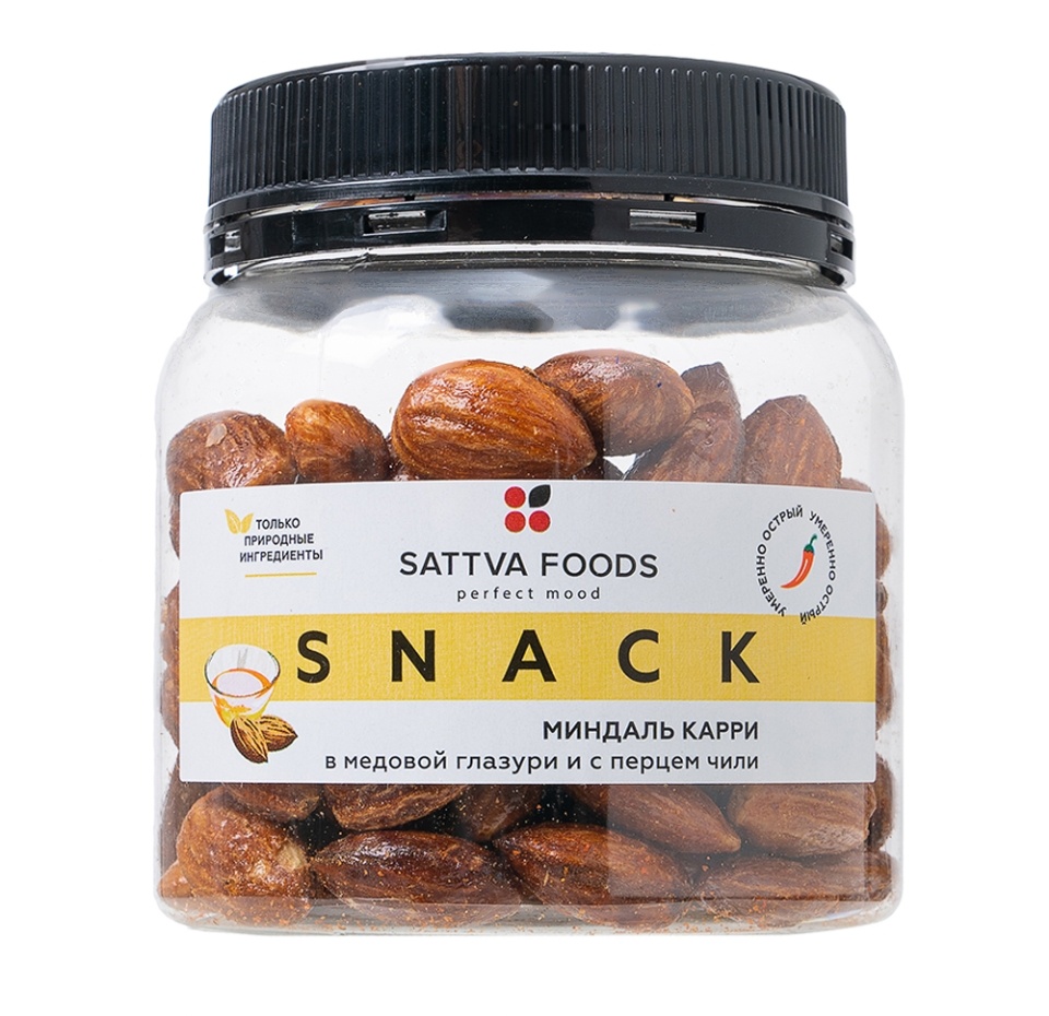 

Орехи Sattva Foods Миндаль жаренный с карри в медовой глазури и перцем чили