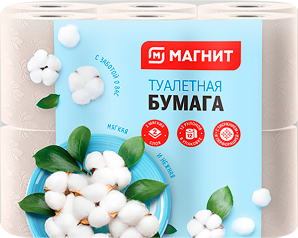 Туалетная бумага Магнит белая 2 слоя 12 рулонов