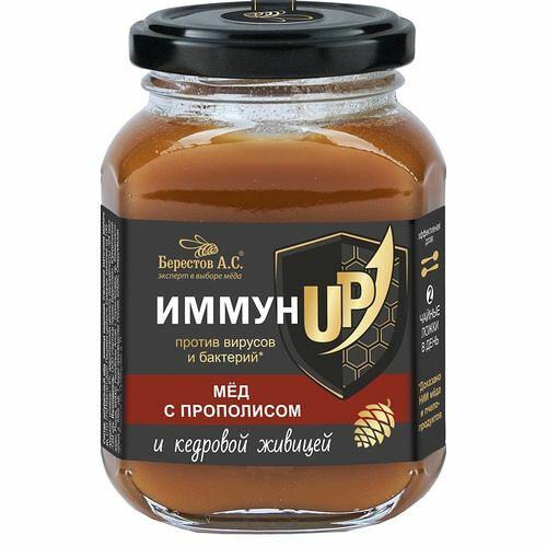 Мёд Берестов А.С. ИммунUP натуральный цветочный полифлорный с прополисом и кедровой живицей