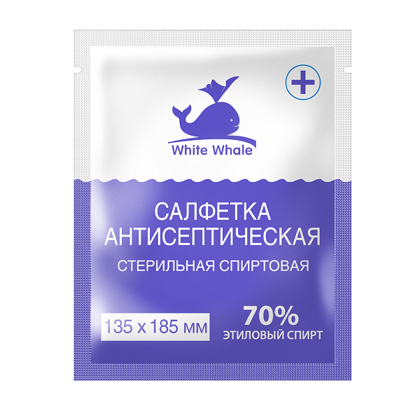 Салфетка спиртовая White Whale 135 х 185 мм