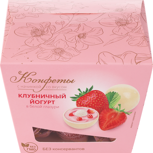 Конфеты Клубничный йогурт в белой глазури, 130г