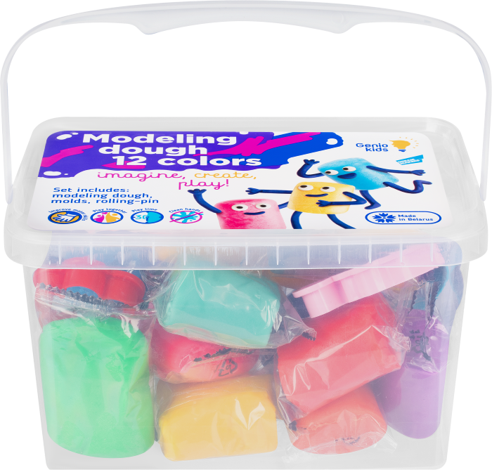 

Тесто-пластилин с формочками и скалкой, 12 цветов ТМ Genio Kids (Дженио Кидс)