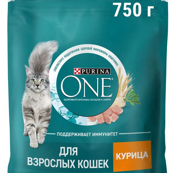 Сухой корм Purina ONE® полнорационный для взрослых кошек, с высоким содержанием курицы, 750 г