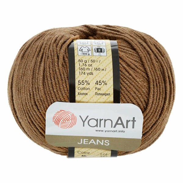 Пряжа YarnArt 'Jeans' 50гр 160м (55% хлопок, 45% полиакрил)(40 коричневый), 1 моток