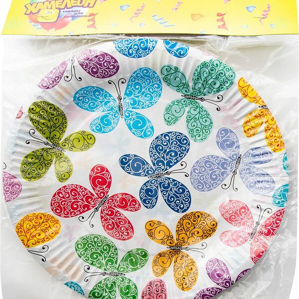 Тарелки одноразовые Хамелеон из картона 23см VPH308, 6шт