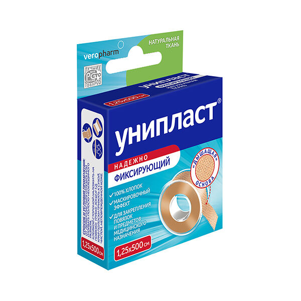Лейкопластырь Унипласт 1.25 см х 500 см натуральная ткань
