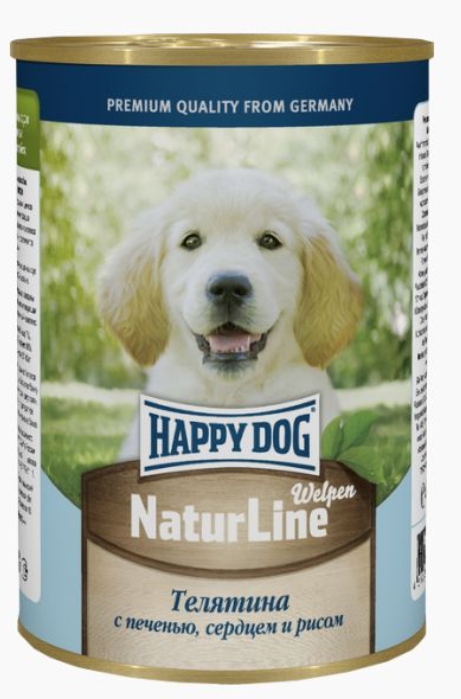 

Консервы Happy Dog для щенков телятина с печенью сердцем и рисом 410 г