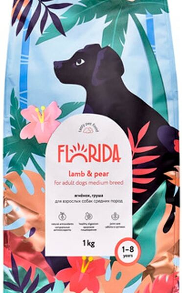 Сухой корм для собак Florida для средних пород с ягненком и грушей 1кг