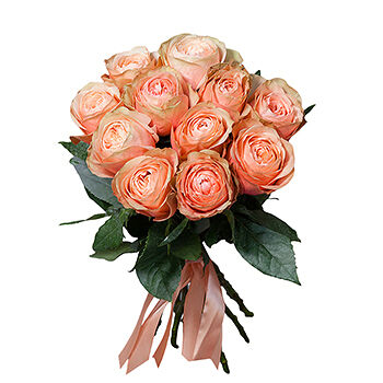 Букет Ирис из 11 пионовидных персиковых эквадорских роз 