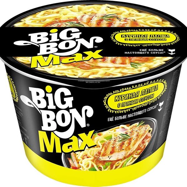 Лапша Big Bon Max быстрого приготовления с курицей и пряным соусом, 95г
