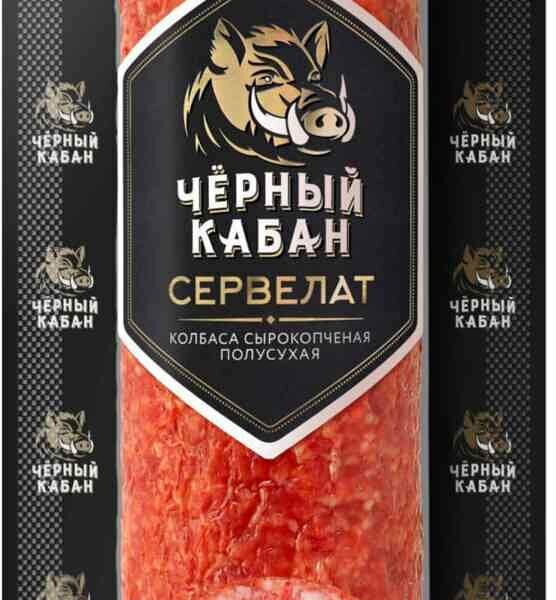 Колбаса Чёрный кабан Сервелат сырокопчёный полусухой