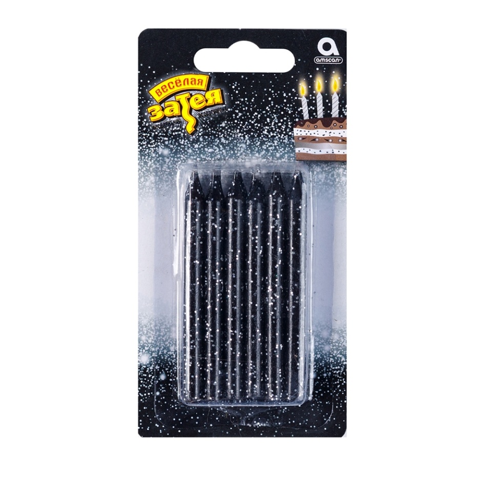 

Свечи для торта "весёлая затея" черные блеск 12 шт 8см, Китай
