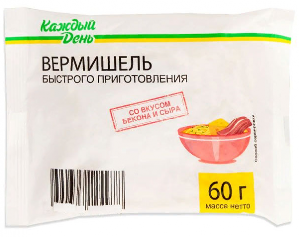 Вермишель быстрого приготовления Каждый день со вкусом бекона и сыра