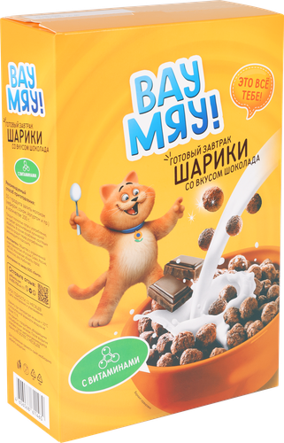 

Готовый завтрак Вау Мяу! Шарики, со вкусом шоколада, 370г