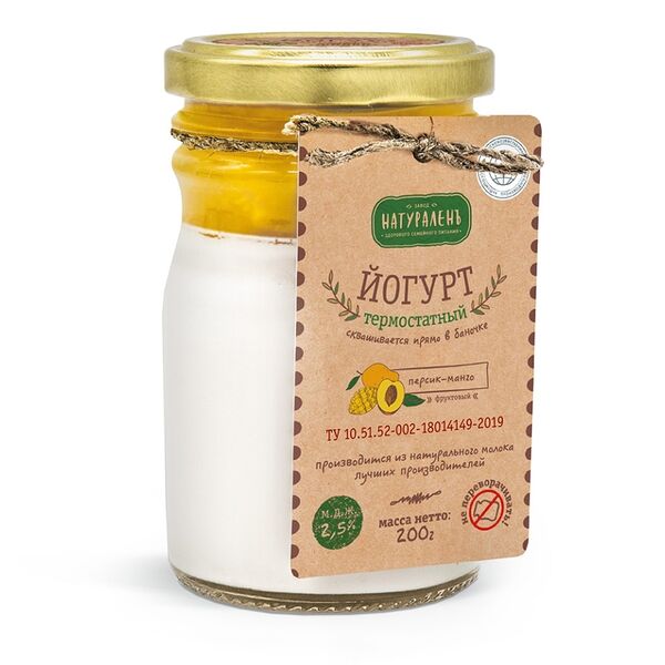 Йогурт «Персик и манго» 2.5%, «НатураленЪ», 200 г