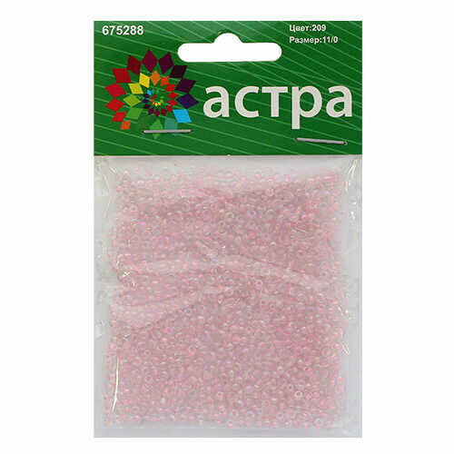 Бисер Astra&Craft 11/0, 20г(209 св.розовый/прозр.с цвет.центром (радужный)),упак