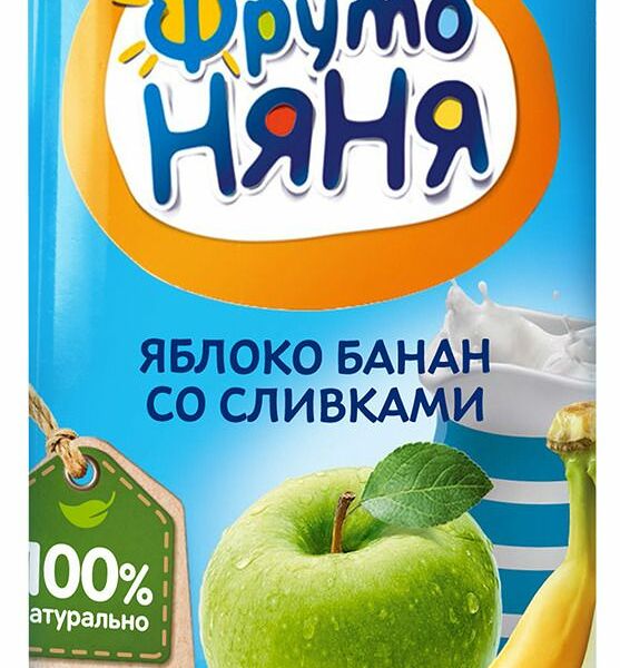 Пюре фруктовое ФрутоНяня из яблок и бананов со сливками