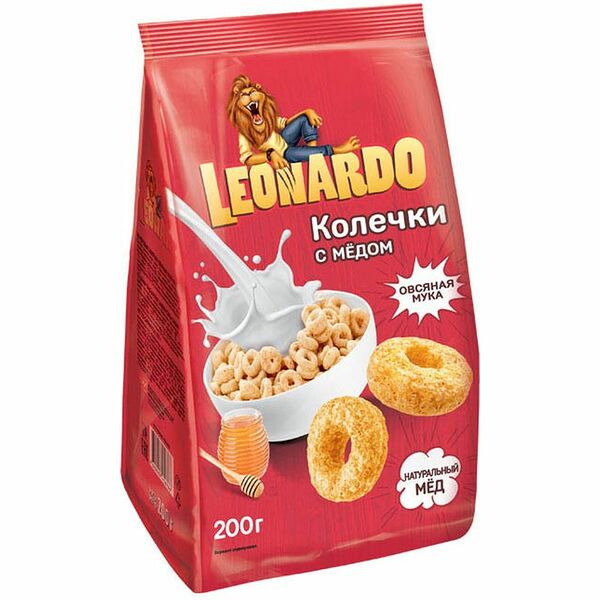 Готовый завтрак Leonardo овсяные колечки с мёдом, 200г