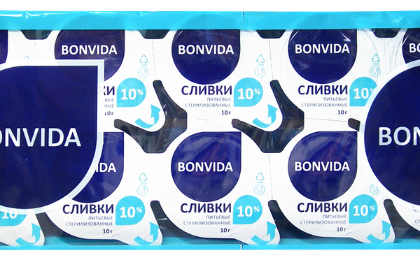 Сливки стерилизованные BONVIDA 10% порционные, без змж, 10x10г