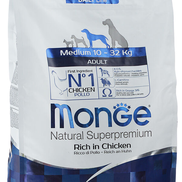 Корм для собак Monge Daily Line для здоровья кожи и шерсти, курица (для средних пород) 3кг